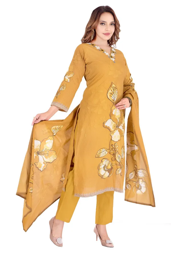Mustard_Yellow_Floral_Embroidered_Cotton_Kurta_Set_With_Dupatta