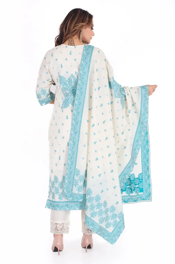 Off_White_And_Turquoise_Printed_Salwar_Suit_Set_With_Dupatta