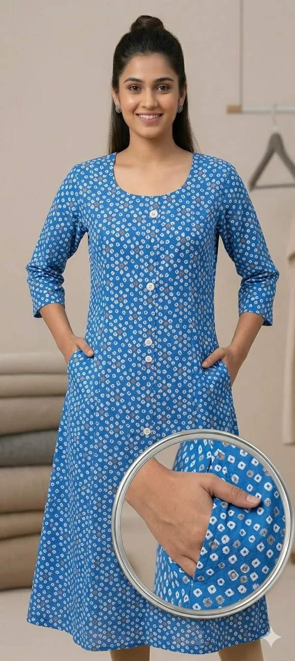 Blue_Women_Floral_Print_Button_Down_Dress_With_Pockets