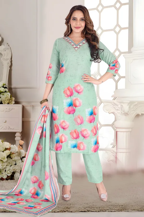 Mint_Green_Floral_Printed_Salwar_Suit_Set_With_Dupatta