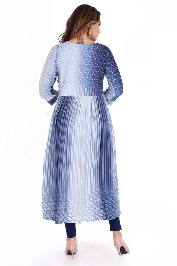 Blue_Gradient_Polka_Dot_Pleated_Anarkali_Kurta_With_Empire_Waist