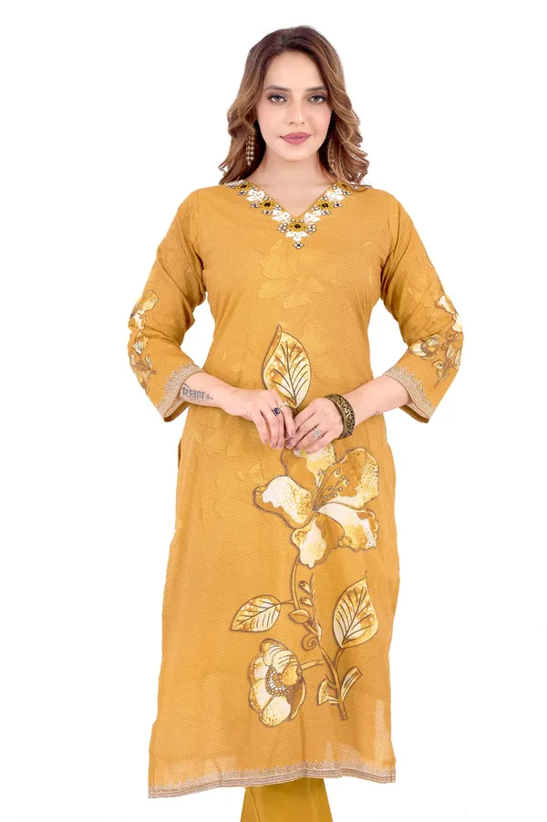 Mustard_Yellow_Floral_Embroidered_Cotton_Kurta_Set_With_Dupatta