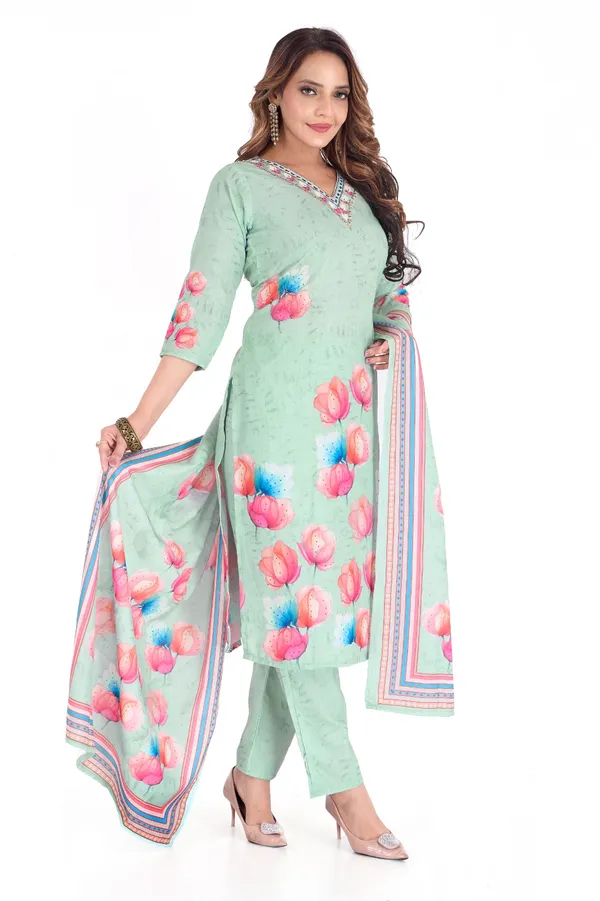 Mint_Green_Floral_Printed_Salwar_Suit_Set_With_Dupatta