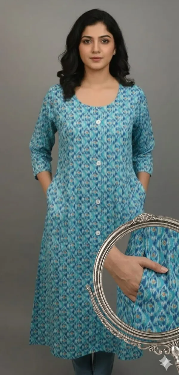 Blue_Women_Printed_Cotton_Kurti_With_Button_Front_And_Pockets