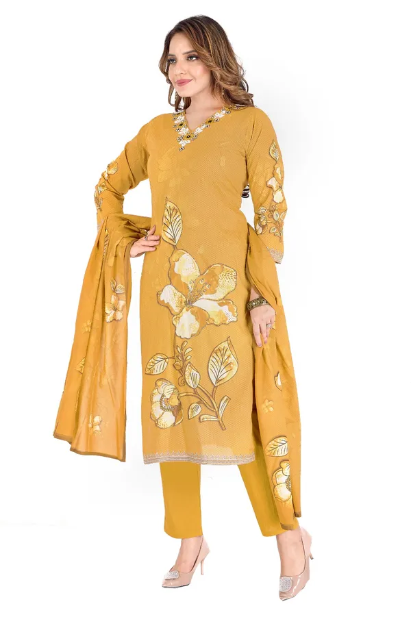 Mustard_Yellow_Floral_Embroidered_Cotton_Kurta_Set_With_Dupatta
