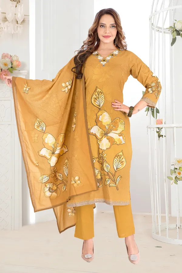 Mustard_Yellow_Floral_Embroidered_Cotton_Kurta_Set_With_Dupatta