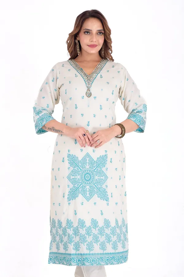 Off_White_And_Turquoise_Printed_Salwar_Suit_Set_With_Dupatta