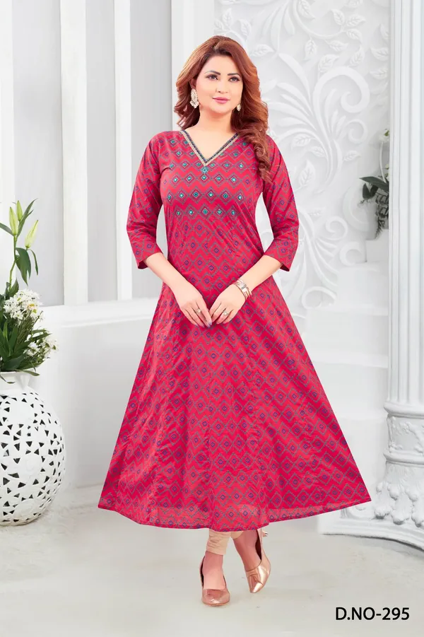 Magenta_Women_Printed_Anarkali_Kurti_With_Embellished_Neckline