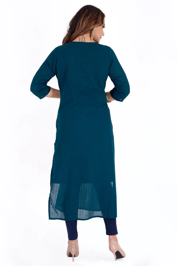 Teal_Blue_Embroidered_Kurta_For_Women