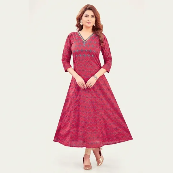 Magenta_Women_Printed_Anarkali_Kurti_With_Embellished_Neckline