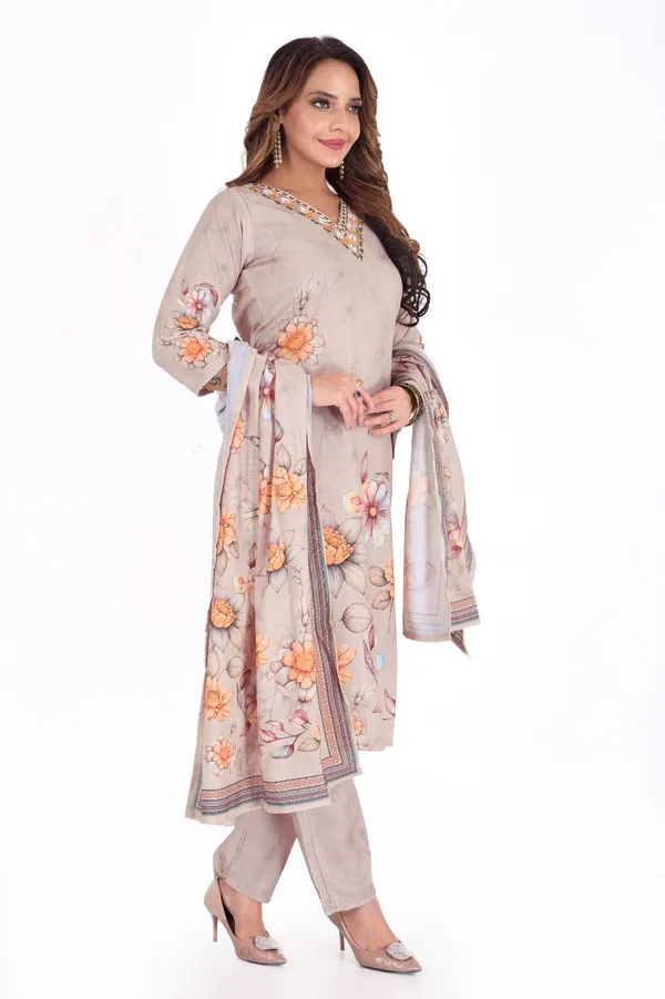 Beige_Floral_Printed_Cotton_Suit_Set_With_Embellished_Neckline
