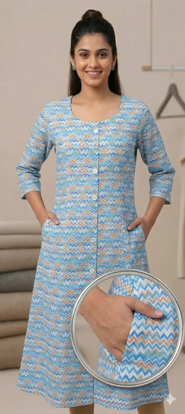 Blue_Women_Chevron_Print_Casual_Dress_With_Pockets