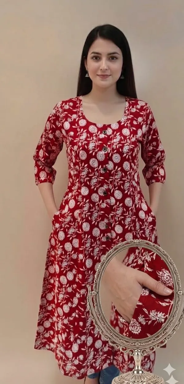Red_Women_Floral_Print_A-Line_Dress_With_Pockets