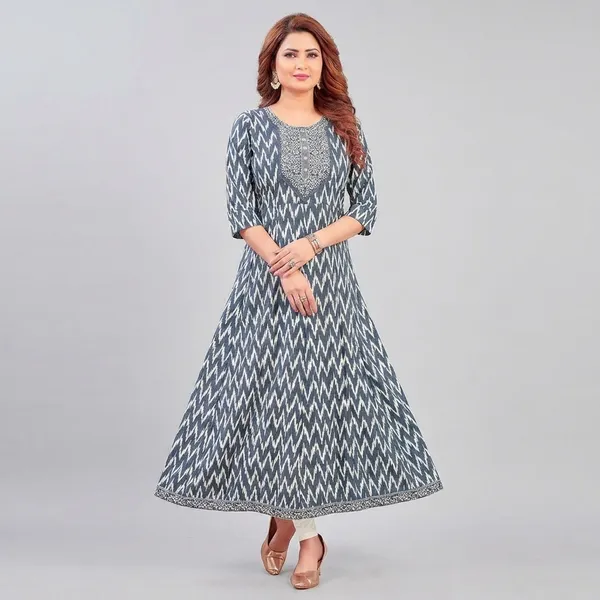 Grey_Ikat_Print_Anarkali_Kurta_With_Embellished_Yoke