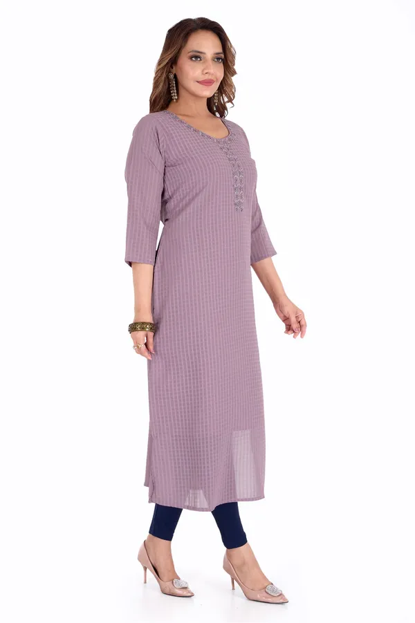 Women'S_Mauve_Purple_Striped_Straight_Kurta_With_Embellished_Neckline