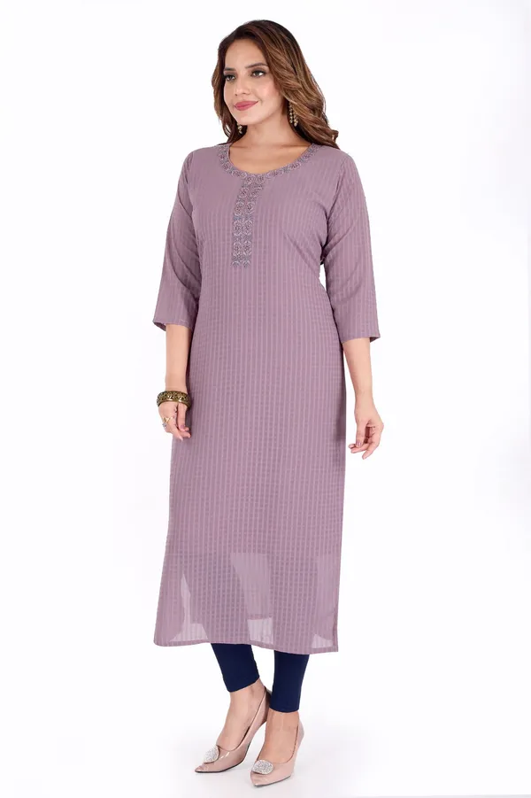 Women'S_Mauve_Purple_Striped_Straight_Kurta_With_Embellished_Neckline