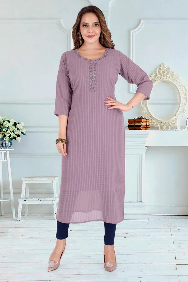 Women'S_Mauve_Purple_Striped_Straight_Kurta_With_Embellished_Neckline