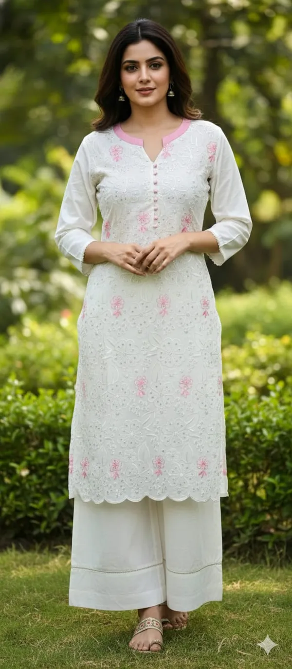 White_Chikankari_Embroidered_Kurta_With_Palazzo_Set