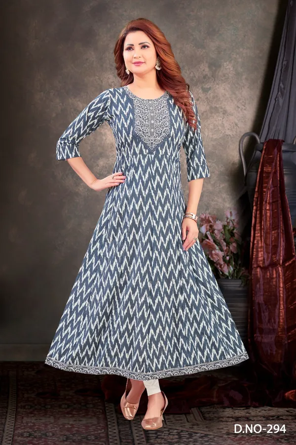 Grey_Ikat_Print_Anarkali_Kurta_With_Embellished_Yoke