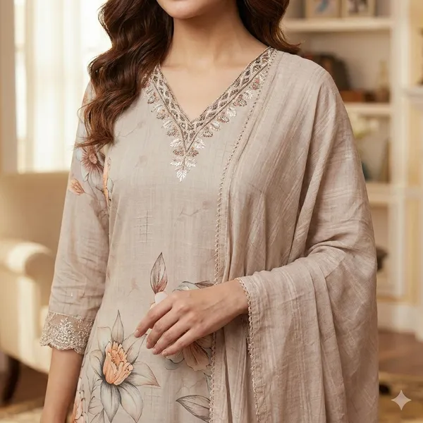 Beige_Floral_Embroidered_Kurta_Set_With_Dupatta_-_Ethnic_Wear_For_Women