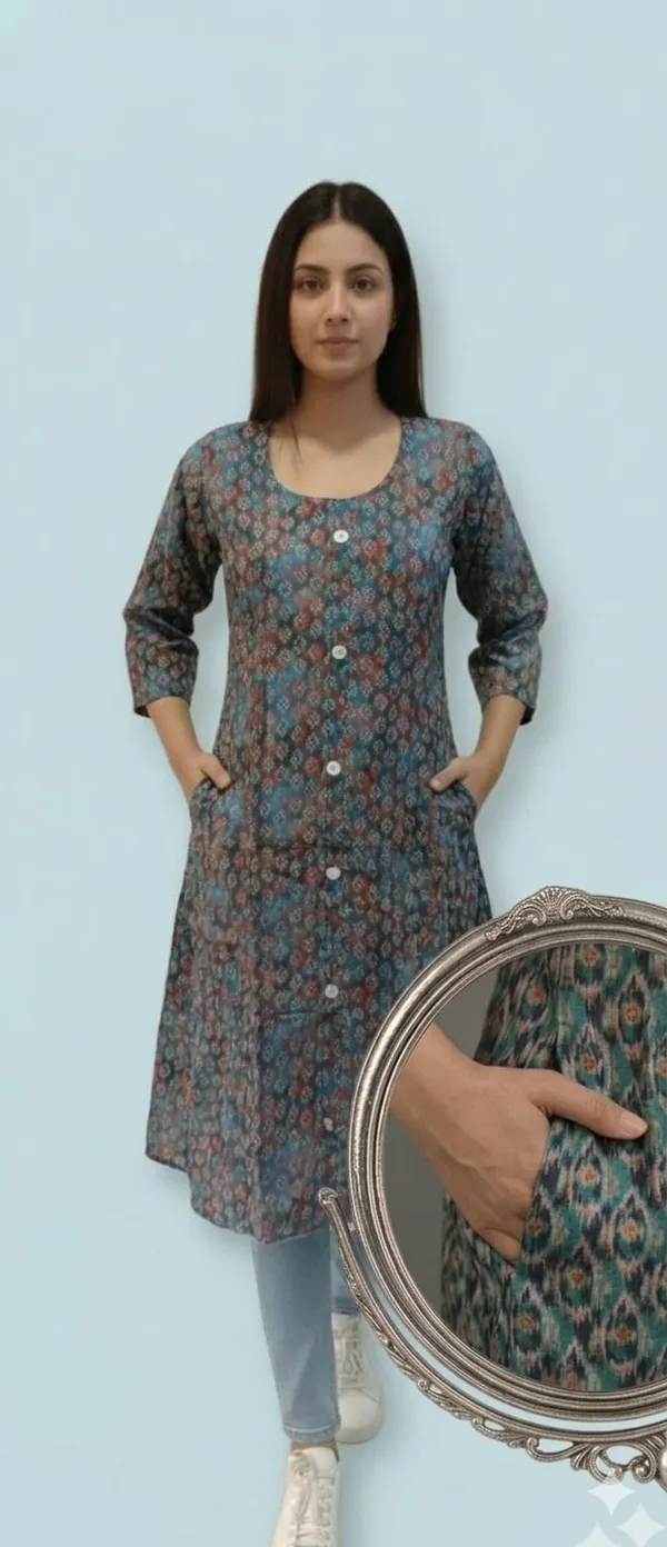 Floral_Print_Button_Down_Kurta_With_Pockets