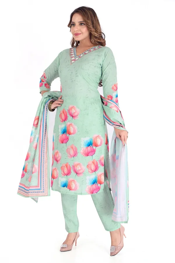 Mint_Green_Floral_Printed_Salwar_Suit_Set_With_Dupatta