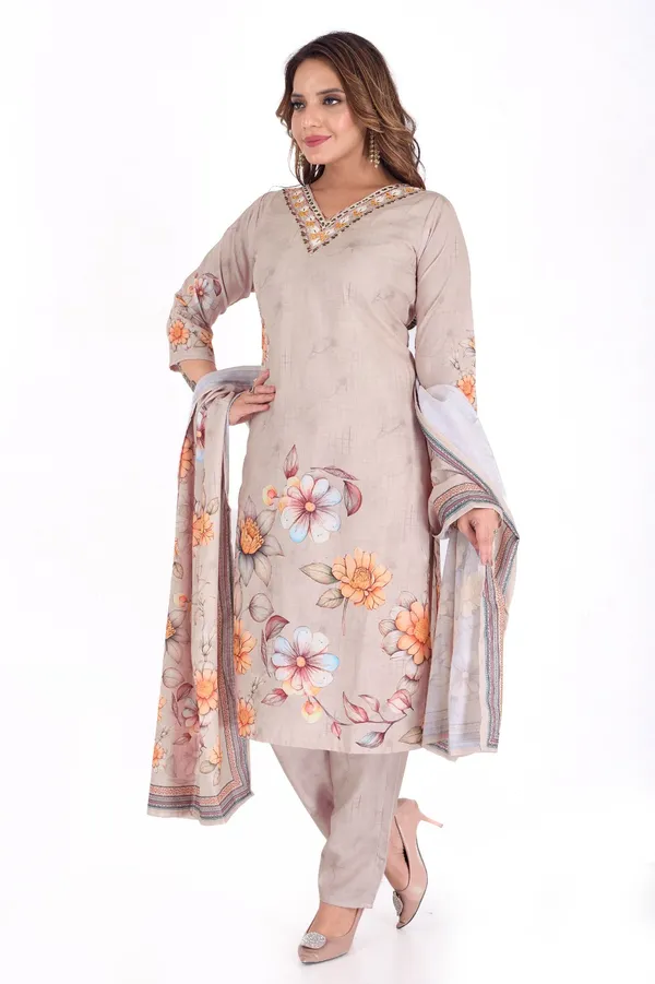 Beige_Floral_Printed_Cotton_Suit_Set_With_Embellished_Neckline