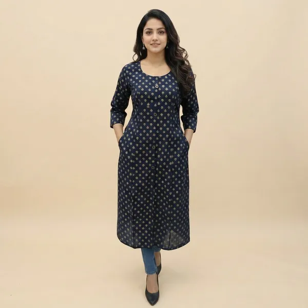 Navy_Blue_Women_Printed_Straight_Kurta_With_Pockets