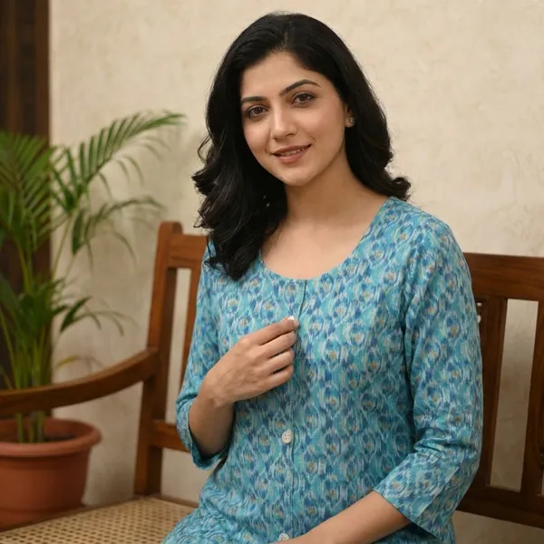 Blue_Women_Printed_Cotton_Kurti_With_Button_Front_And_Pockets