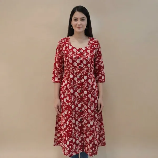 Red_Women_Floral_Print_A-Line_Dress_With_Pockets