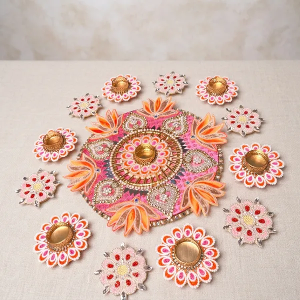Artisanal_Diya_Pack_Blush_Pink_And_Gold_Floral_Design_With_Multiple_Pieces