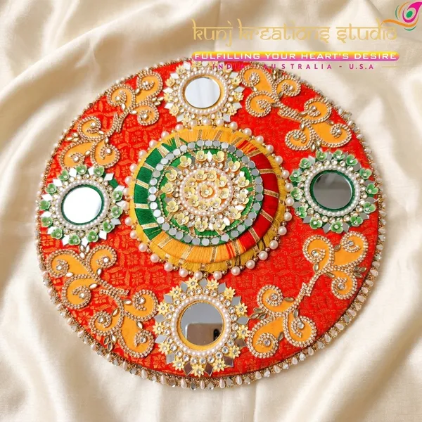 Artisanal_Divine_Pooja_Thali_Red_And_Gold_With_Kundan_Work_And_Mirror_Accents_Pack_Of_5