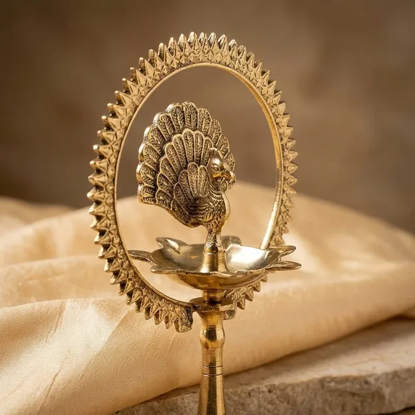 Polished_Brass_Regal_Peacock_Diya_Stand_With_Oil_Lamp_Medium_And_Large_Pack_Of_2