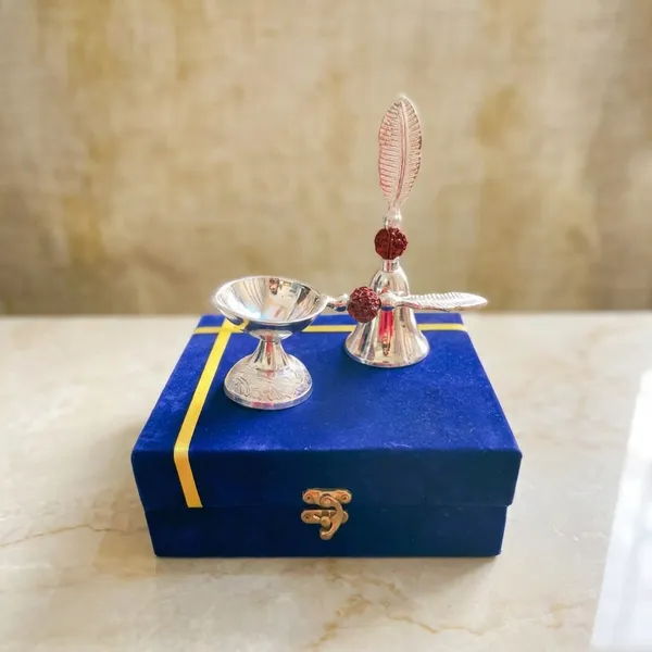 Vintage_Silver_Finish_Plated_Divine_Pooja_Bell_And_Diya_Pack_With_Artisanal_Box_Pack_Of_2