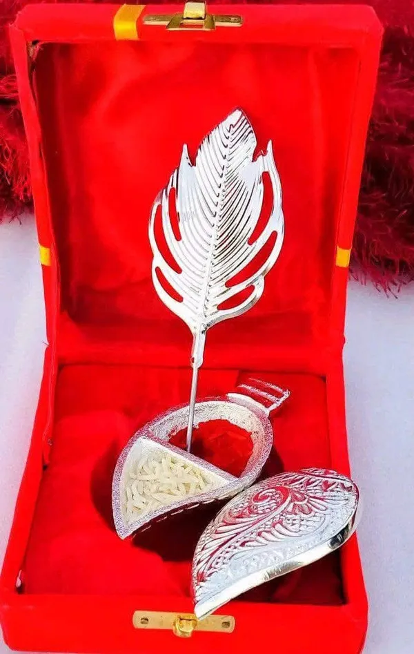 Vintage_Silver_Finish_Plated_Artisanal_Leaf_With_Diya_And_Heart_Shaped_Bowl_Gift_Pack_In_Red_Velvet_Box_Set_Of_2