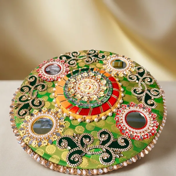 Hand_Etched_Designer_Divine_Pooja_Thali_With_Mirror_Work_And_Lustrous_Gold_Embellishments