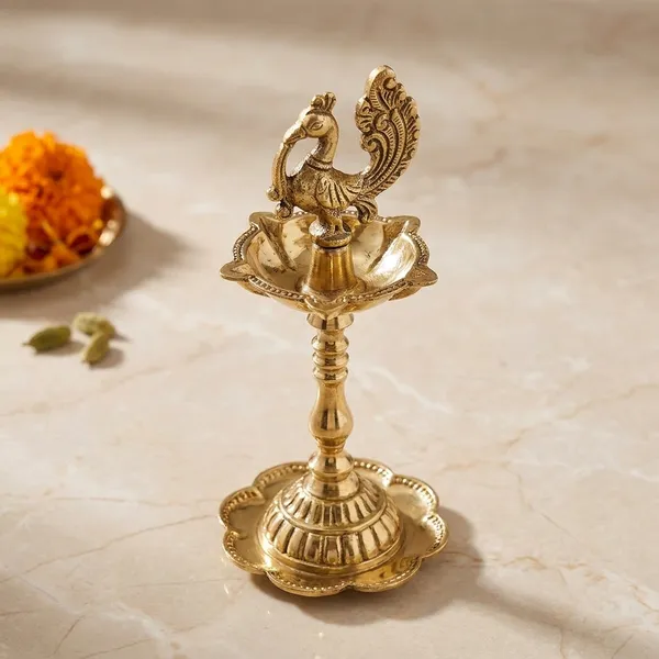 Polished_Brass_Regal_Peacock_Diya_Stand_Pair_Heritage_Oil_Lamp_Holder_For_Divine_Pooja_And_Home_Decor_Pack_Of_2