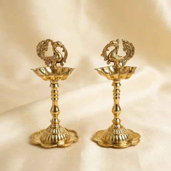 Polished_Brass_Regal_Peacock_Diya_Stand_Pair_Heritage_Oil_Lamp_Holder_For_Divine_Pooja_And_Home_Decor_Pack_Of_2