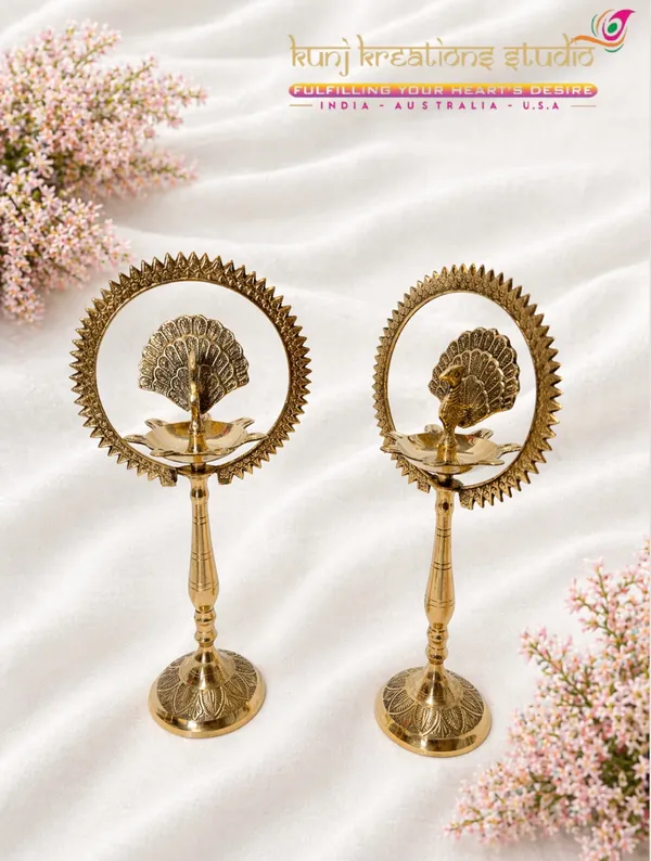 Polished_Brass_Regal_Peacock_Diya_Stand_With_Oil_Lamp_Medium_And_Large_Pack_Of_2
