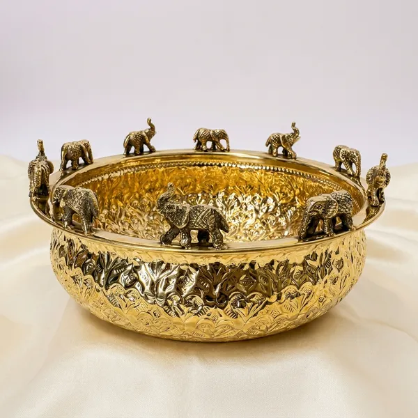 Artisanal_Polished_Brass_Bowl_With_Elephant_Figurines_Lustrous_Gold_Finish