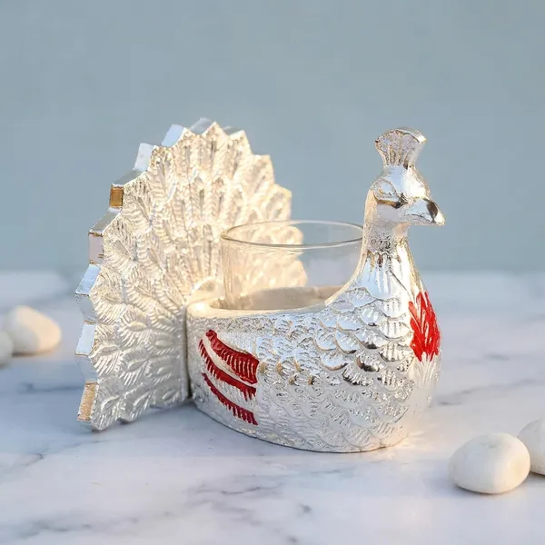 Pearl_Silver_Regal_Peacock_Artisanal_Tea_Light_Candle_Holder