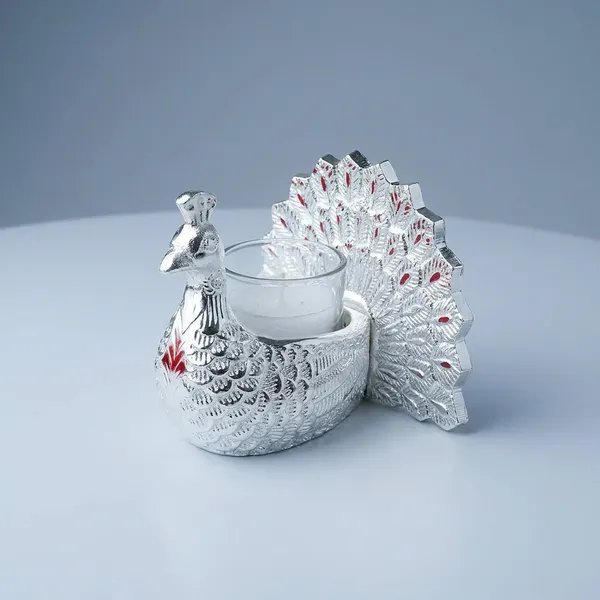 Pearl_Silver_Regal_Peacock_Artisanal_Tea_Light_Candle_Holder