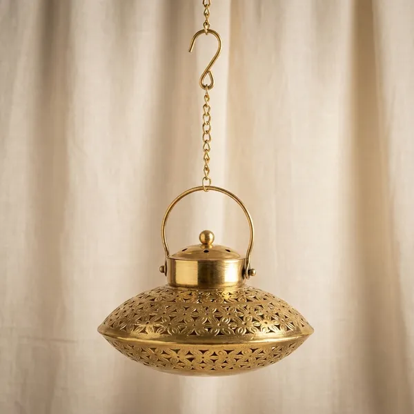 Artisanal_Hanging_Polished_Brass_Incense_Burner_With_Floral_Cutwork_Design