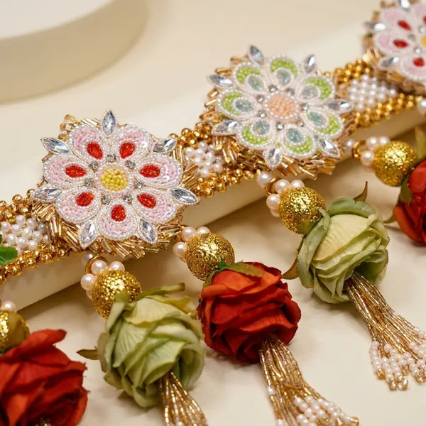 Artisanal_Embroidered_Floral_Toran_With_Hanging_Roses_And_Lustrous_Gold_Beads