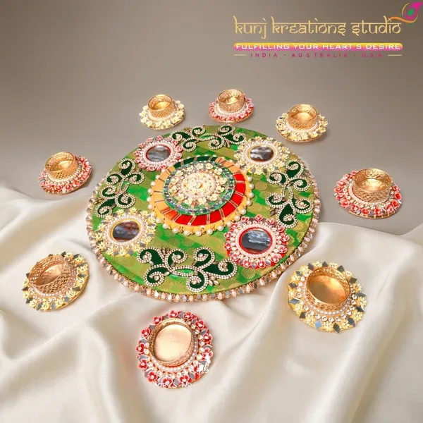 Artisanal_Divine_Pooja_Thali_Pack_With_Diyas_Emerald_Green_And_Red_Heritage_Design