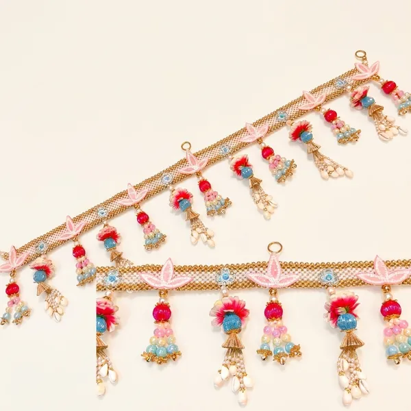 Multicolor_Pom_Pom_Tassel_Artisanal_Lace_Trim_With_Lustrous_Gold_Beaded_Border