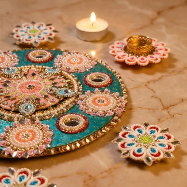 Hand_Etched_Kundan_Rangoli_Pack_With_Artisanal_Diyas_Turquoise_And_Gold