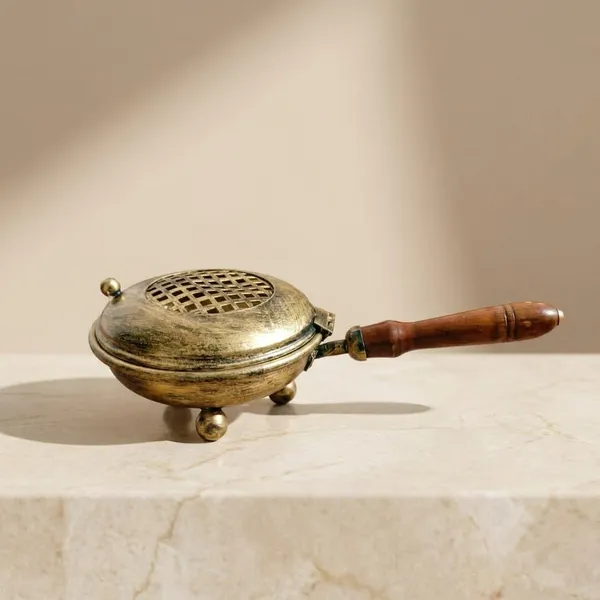 Polished_Brass_Incense_Burner_With_Wooden_Handle
