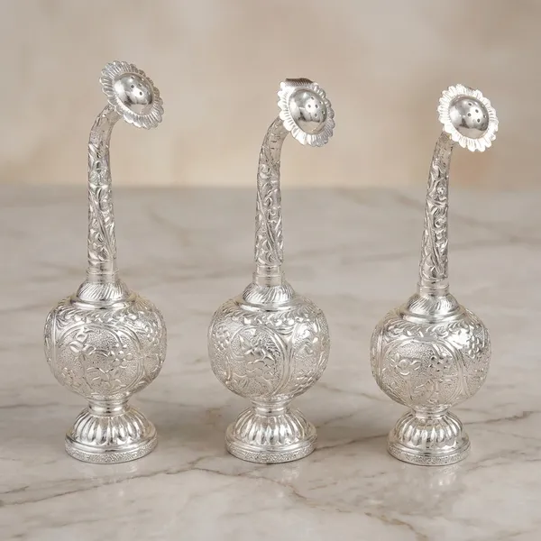 Hand_Etched_Vintage_Silver_Finish_Plated_Artisanal_Surahi_Pack_With_Gemstone_Accents_Pack_Of_3