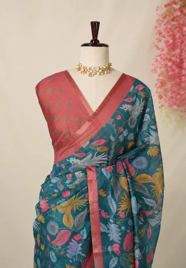 Ateneo_Blue_Cotton_Saree_Kalamkari_Prints_-_Best_for_Casual_Wear